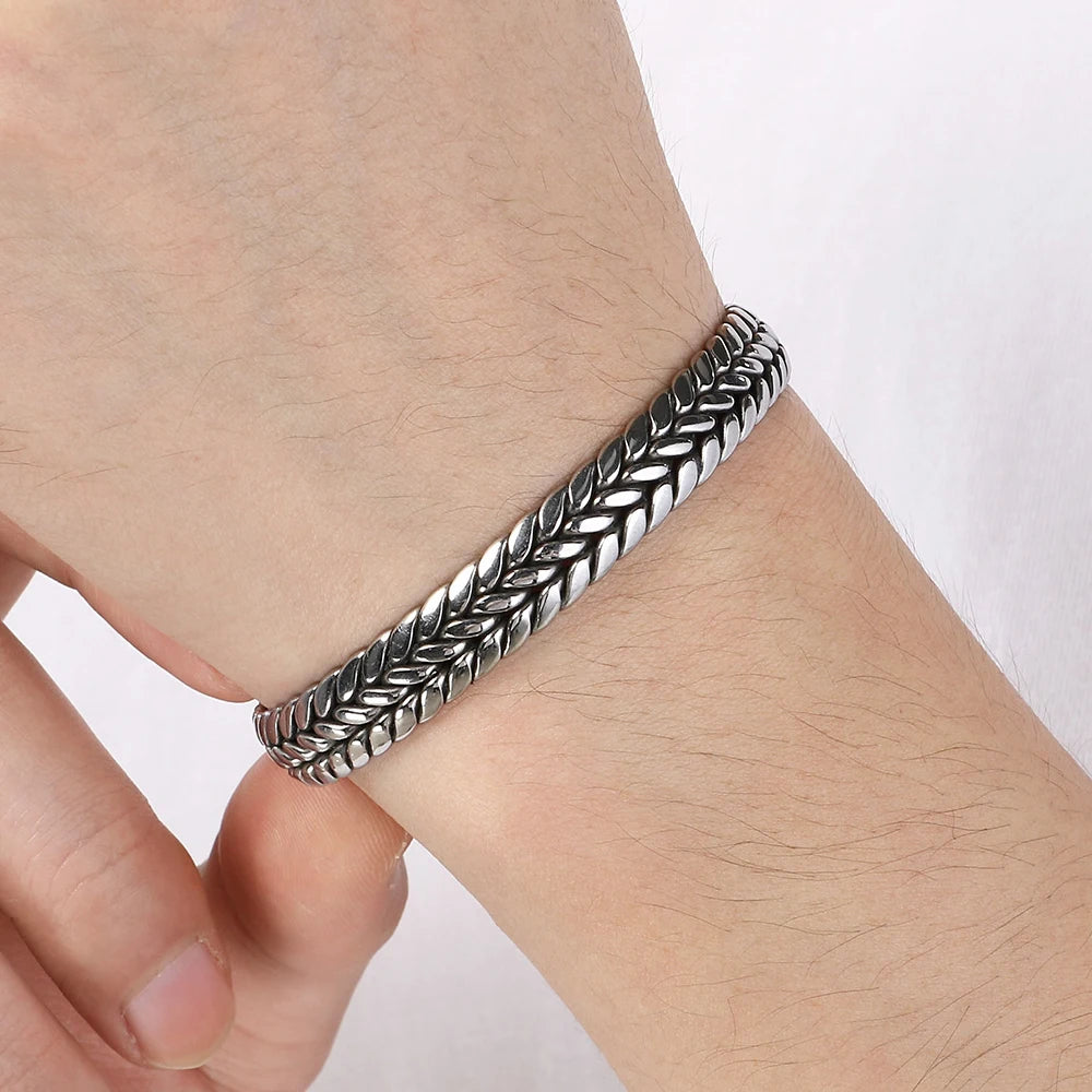 Vintage Open Bangle for Man Men 316l Stainless Steel Men's Braided Style Cuff Bracelets Punk Birthday Jewelry Gift for
