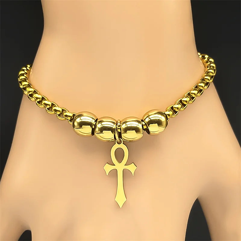 Cross Ankh Gold Bracelet Egypt Egyptian Key Life
