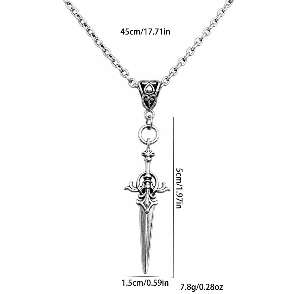Gothic Medieval Sword Blade Pendant Necklace — Zinc Alloy