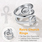 Ankh Cross Ring Layered Wrap Key of Life — Stainless Steel