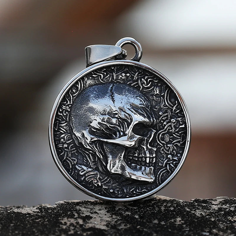 2-Side Skull Pendant Necklace — Stainless Steel