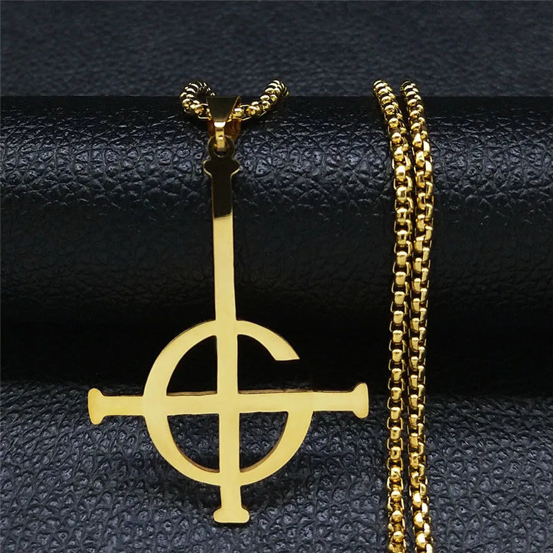Cross Ghost Band Chain Necklace — Stainless Steel