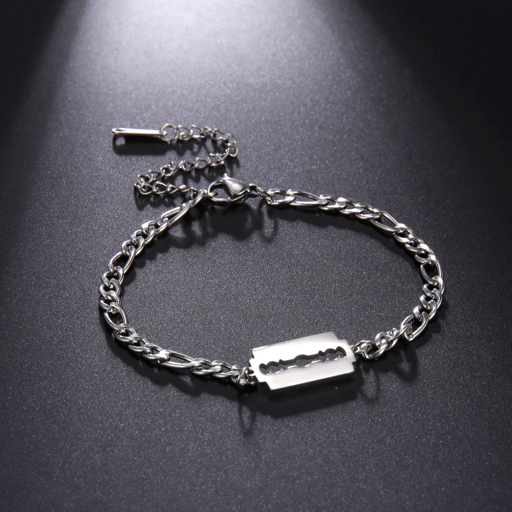 Razor Blade Figaro Chain Bracelet for Men — Stainless Steel
