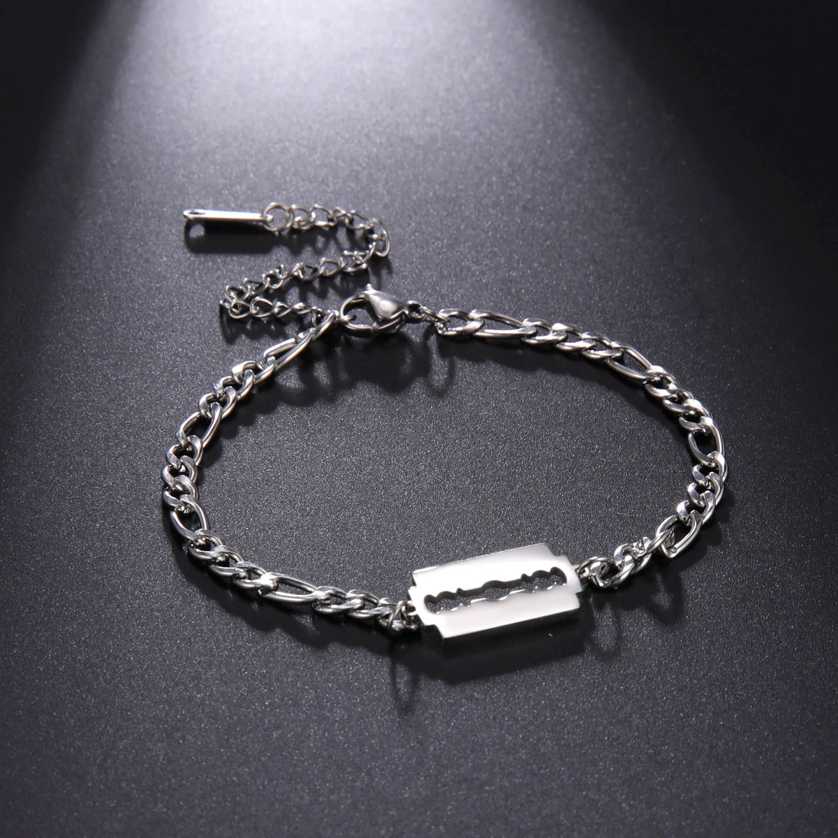 Razor Blade Figaro Chain Bracelet for Men — Stainless Steel