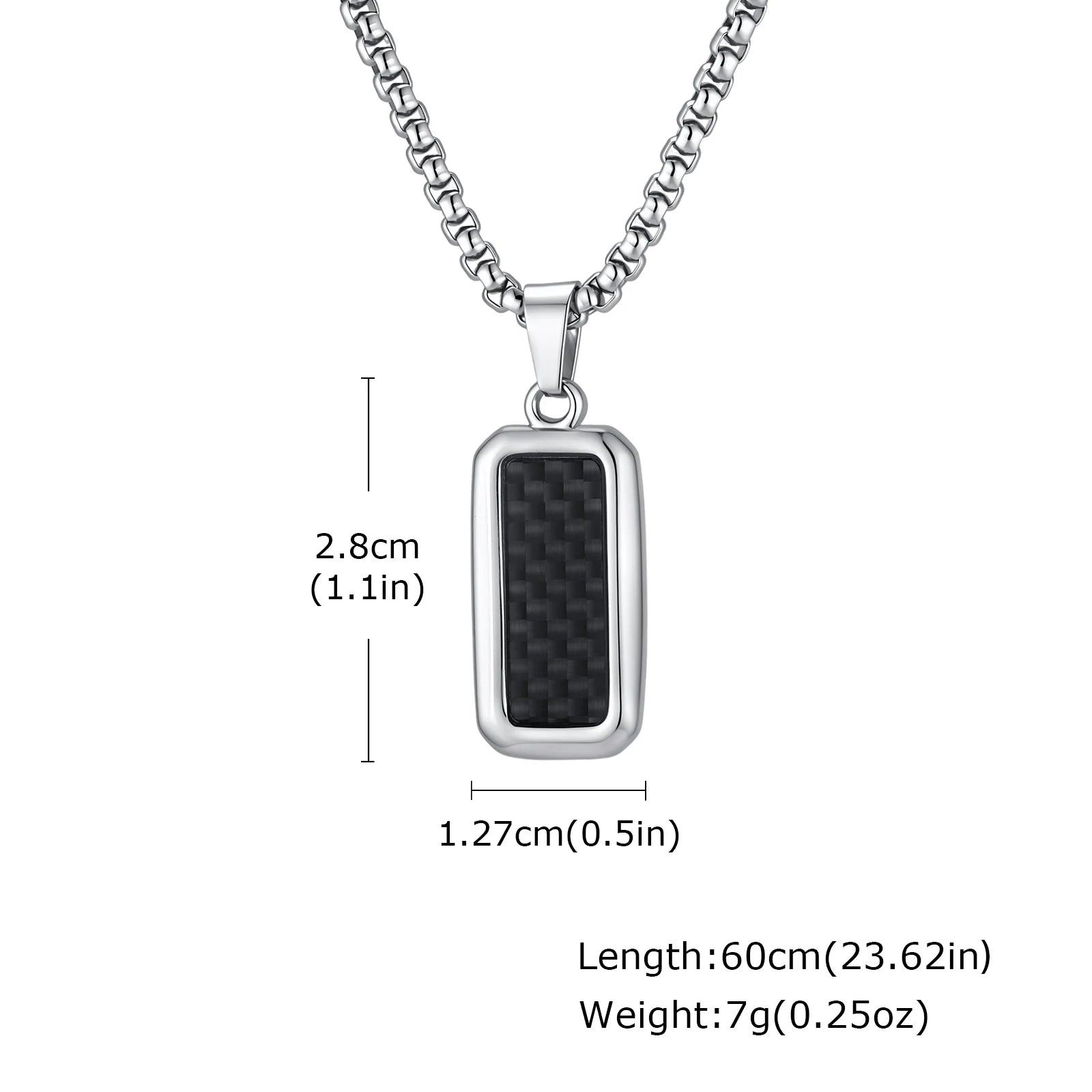 Square Dog Tag Pendant Necklace — Black Stainless Steel