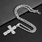 Iced Out Cross Pendant Necklace — 4mm Tennis Chain, Two-Tone