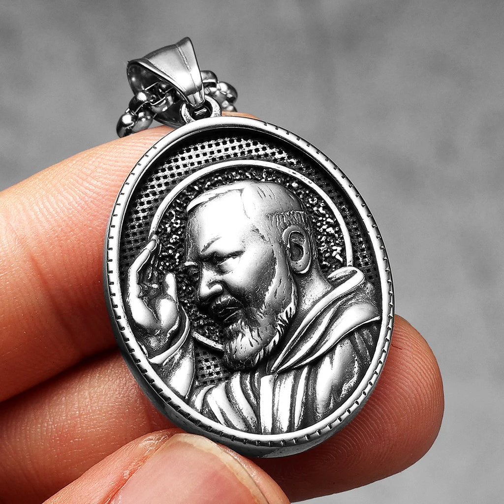 Padre Pio Pendant Necklace — Stainless Steel