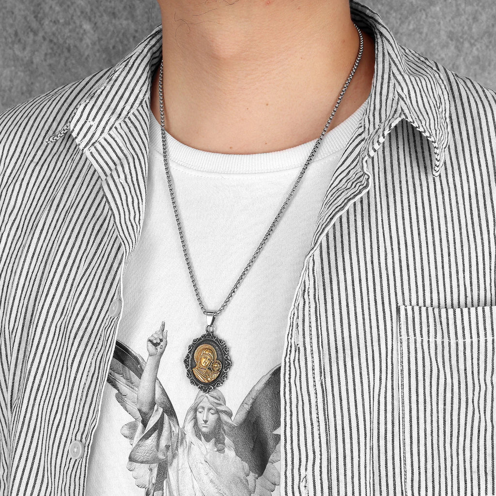 Virgin Mary Pendant Necklace — Stainless Steel
