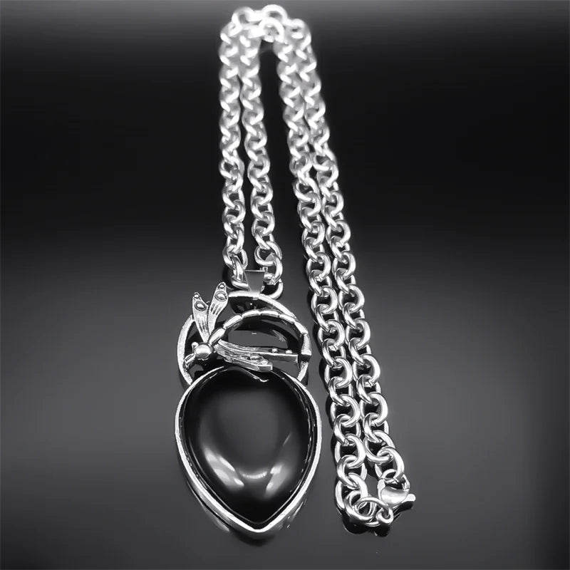 Dragonfly Silver Pendant Vintage Goth Water Drop