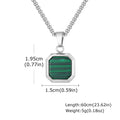 Green Square Stone Pendant — Stainless