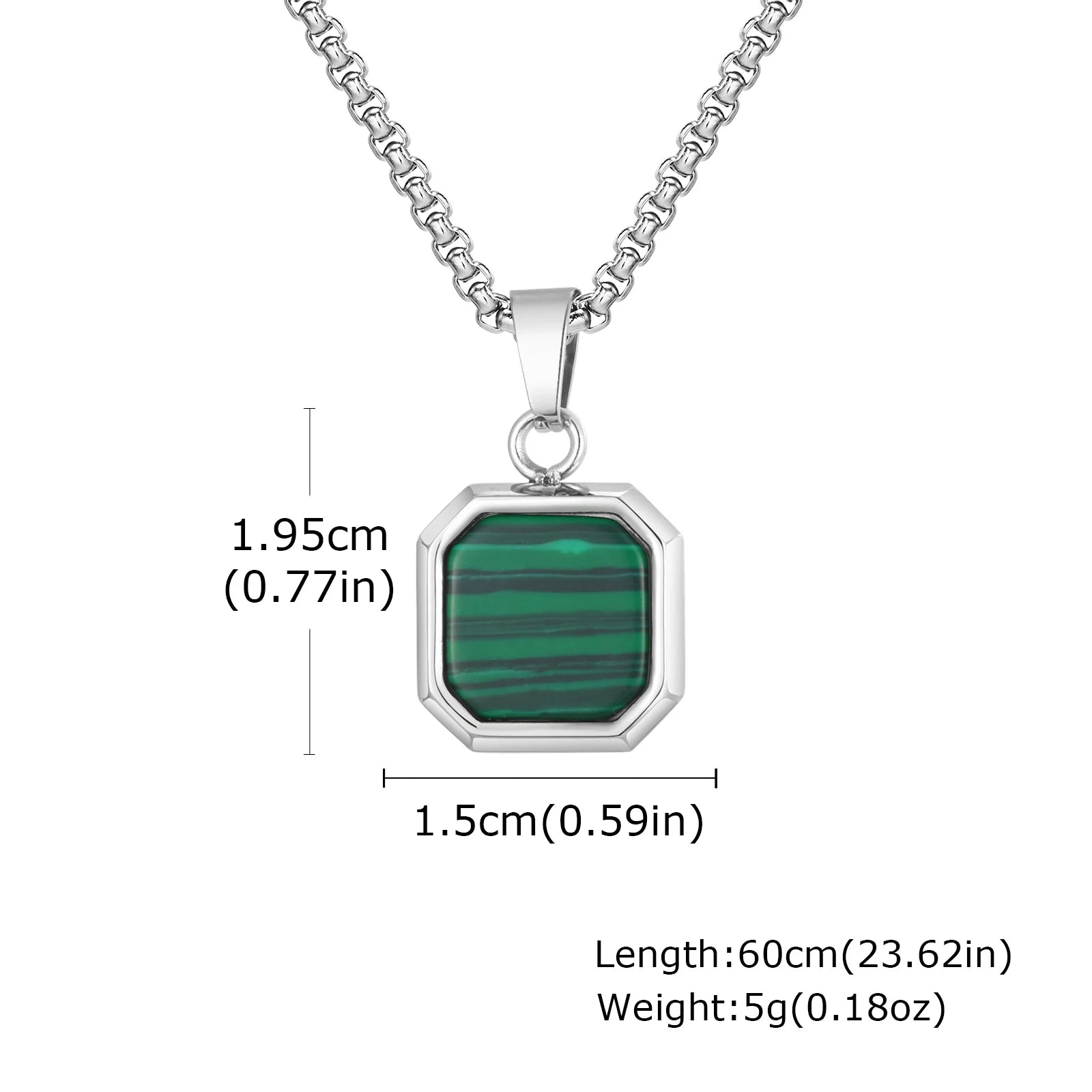 Green Square Stone Pendant — Stainless