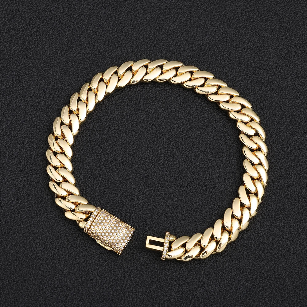 8/12/15/20mm Cuban Link Chain Bracelet Full Micro Pave Cubic Zirconia Hip Hop Jewelry for Men and Women