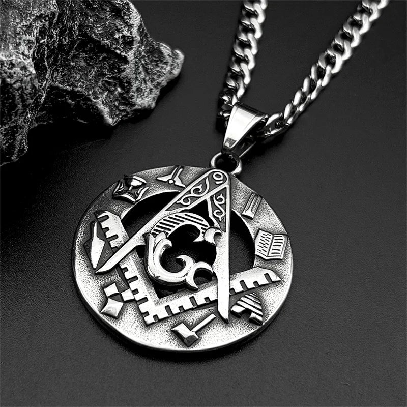 Steel Pendant Vintage Masonic Freemason Symbol