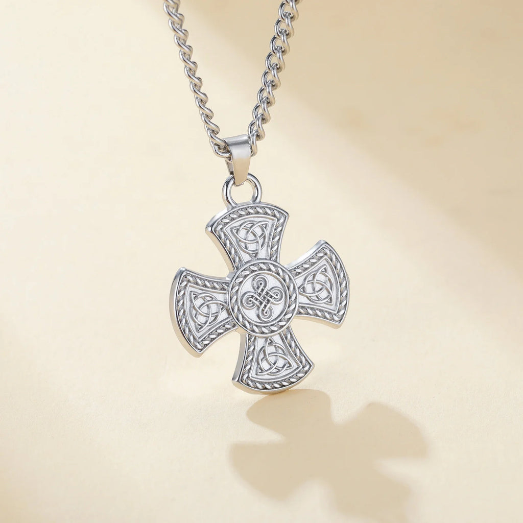 Celtic Trinity Knot Cross Pendant Necklace — Steel