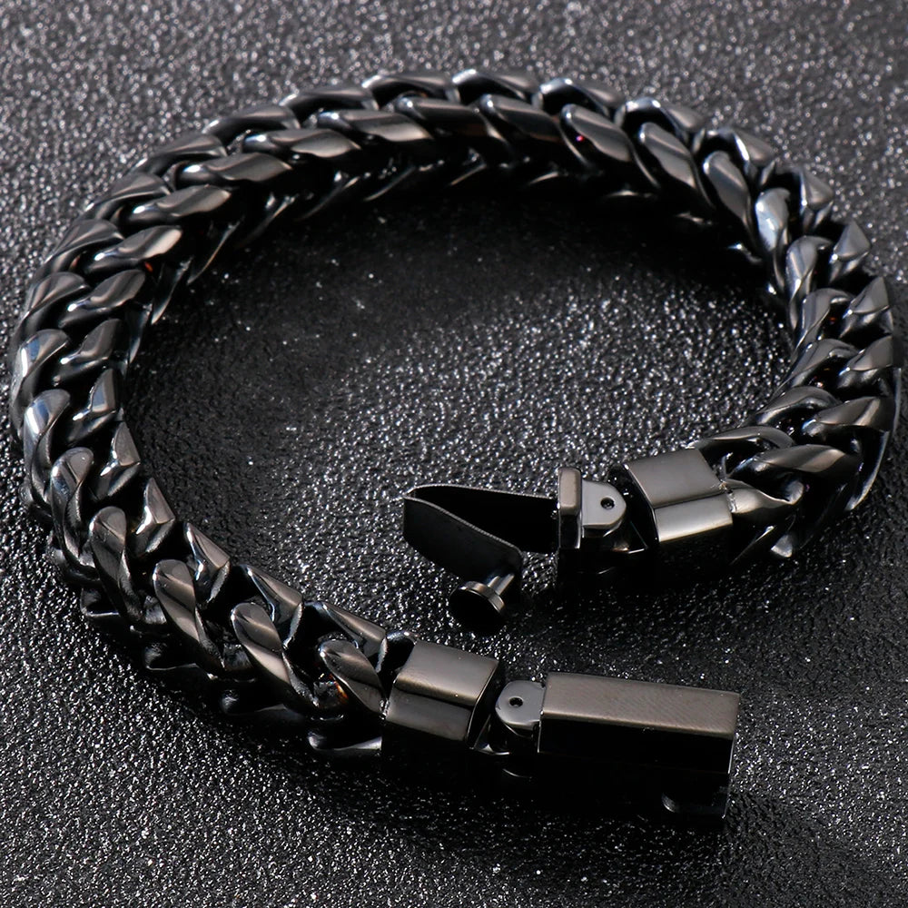 Luxury Gold Color Stainless Steel Bracelet for Men 10MM Square Franco Chain Men's Wrist Bracelets On Hand Jewellery