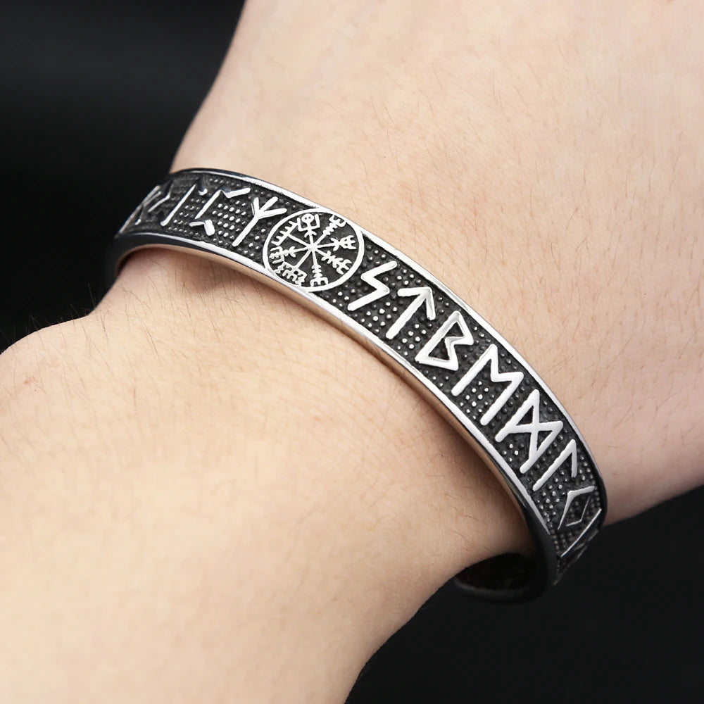 Vintage Nordic Viking Compass Bracelet Punk 316L Stainless Steel Vikings Rune Men Bangles Biker Amulet Jewelry Gift
