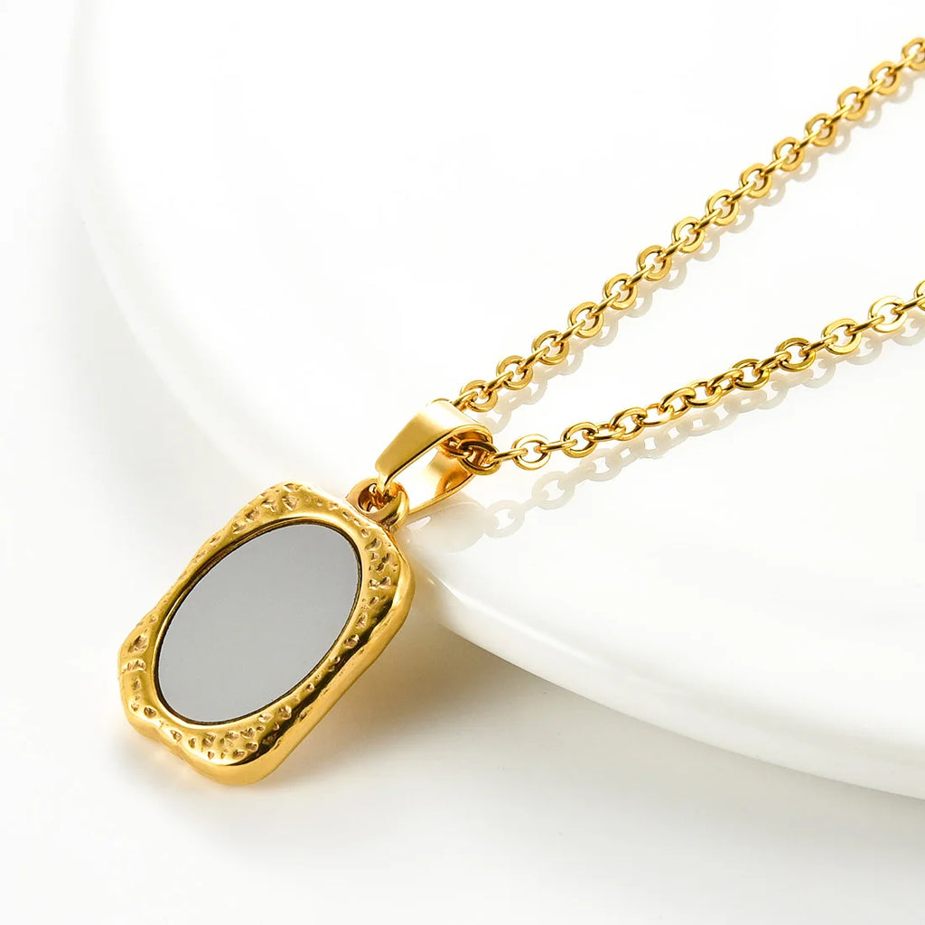 1Pc Stainless Steel Vintage Mirror Pendant Necklace For Women Girls Rectangle Shape Blank Bar Charms Chains Choker Jewelry Gifts