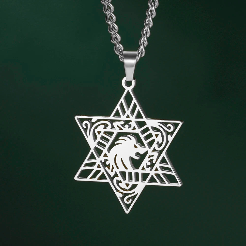 Lion of Judah Star of David Pendant Necklace — Stainless Steel