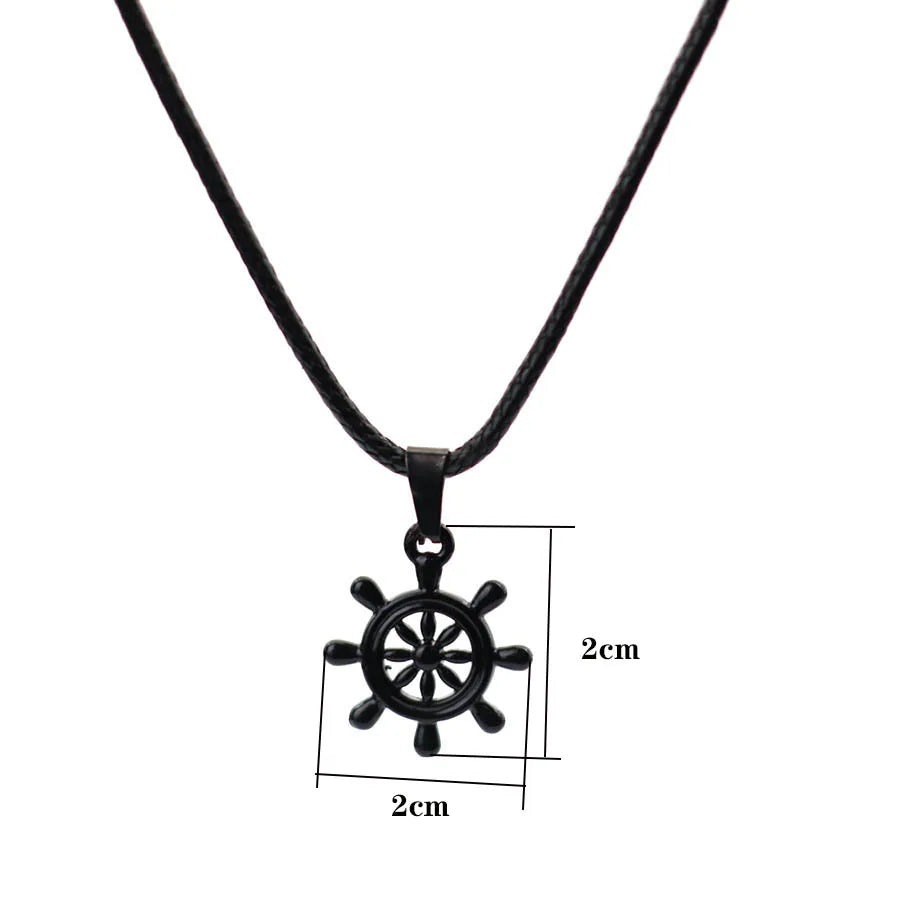 Marine Series Anchor Rudder Pendant Necklace Men Durable Wax Thread 24Inches Long Neck Jewelry Outdoor Surfing Beach