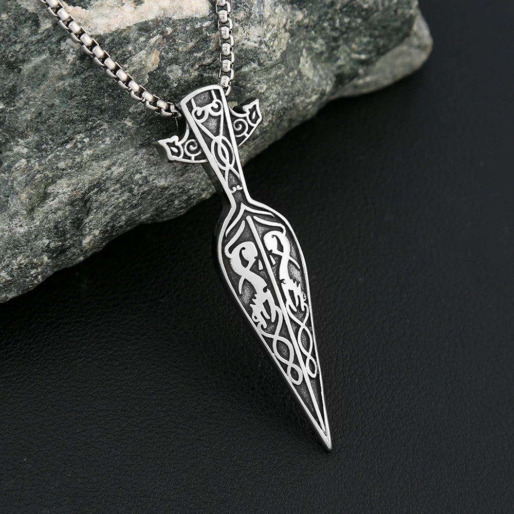 Odin Steel Pendant Nordic Viking Sword Spear Spartan