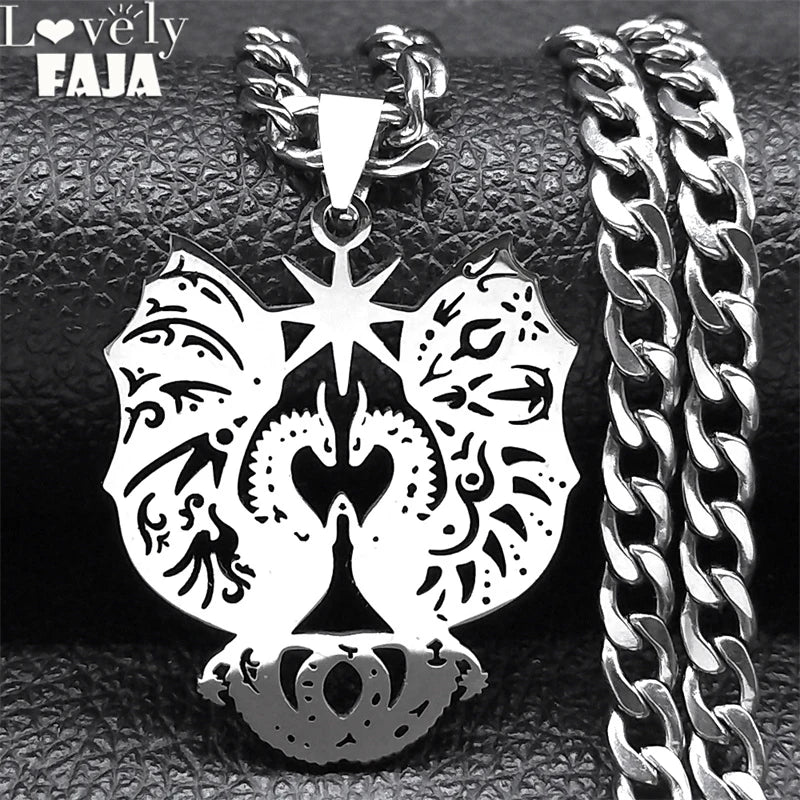 Gothic Double Dragon Star Pendant — Silver