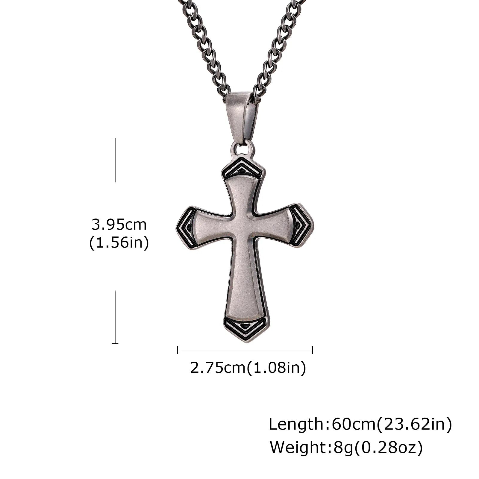 Cross Silver Cuban Chain Pendant Necklace