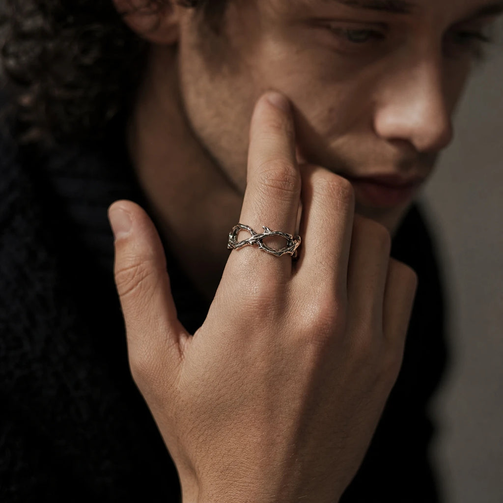 Twisted Thorn Branch Ring — 7mm Gothic, Stainless Steel