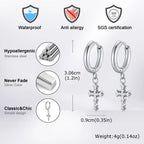 Punk Gothic Thorn Cross Pendant Hoop Earrings, Cool Hip Hop Stainless Steel Drop Earrings, Fashion Daily Party Jewelry