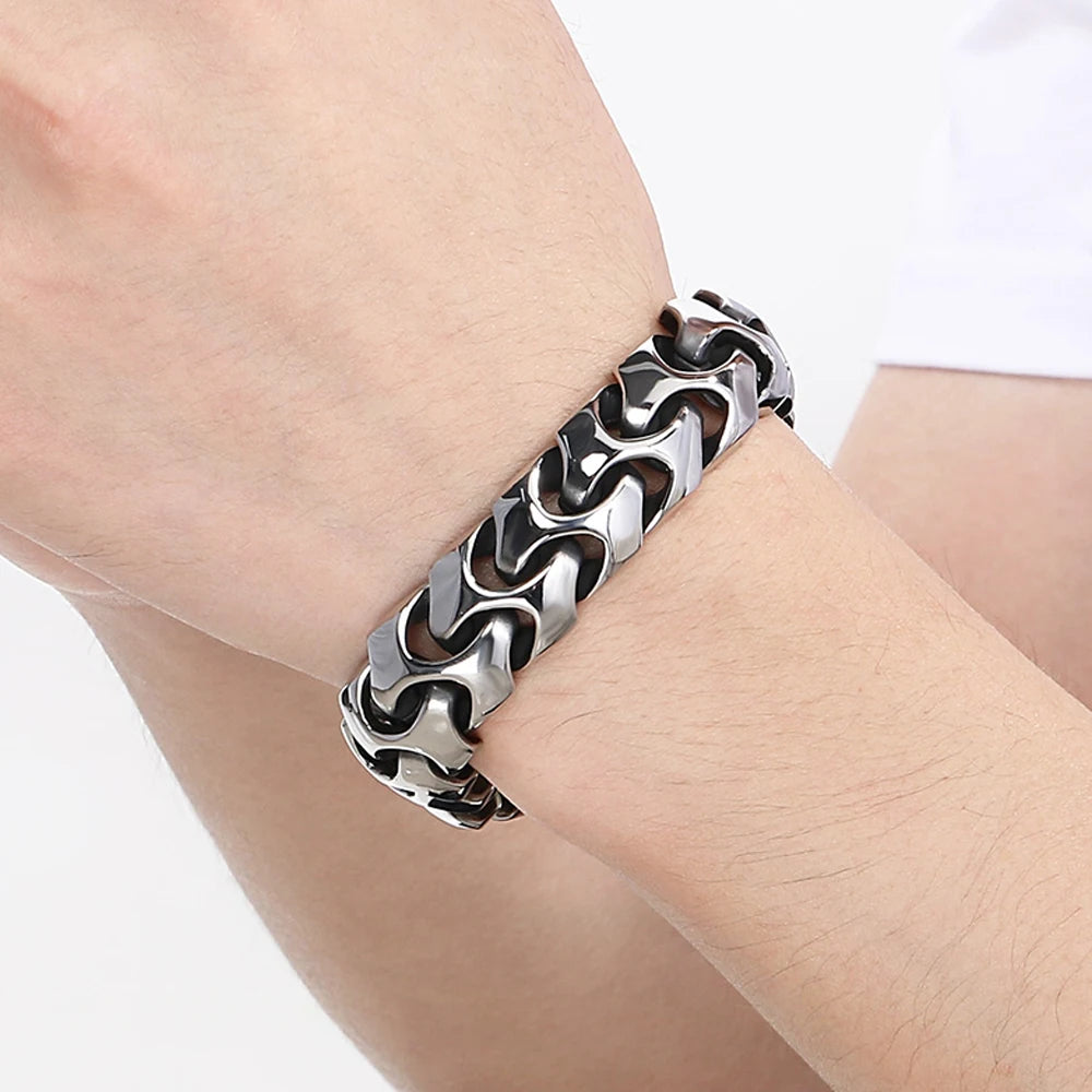 Cool Solid Stainless Steel Bracelet for Man Men's Jewelry Accessories Matte Brushed 18MM Width Keel Cuban Chain Boys'