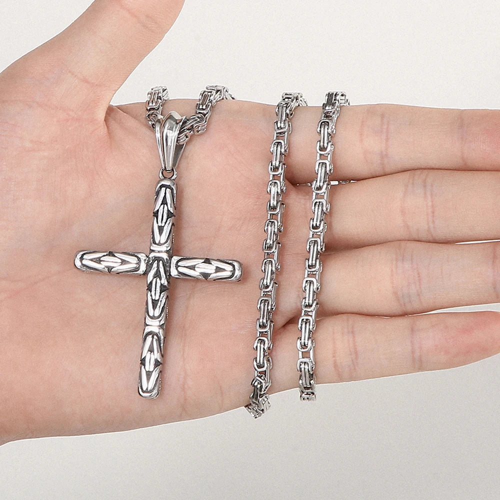 Men's Cross Pendant Neck Necklaces for Man Stainless Steel Pendant Necklace Christian Jewelry Meaningful Religious Gift