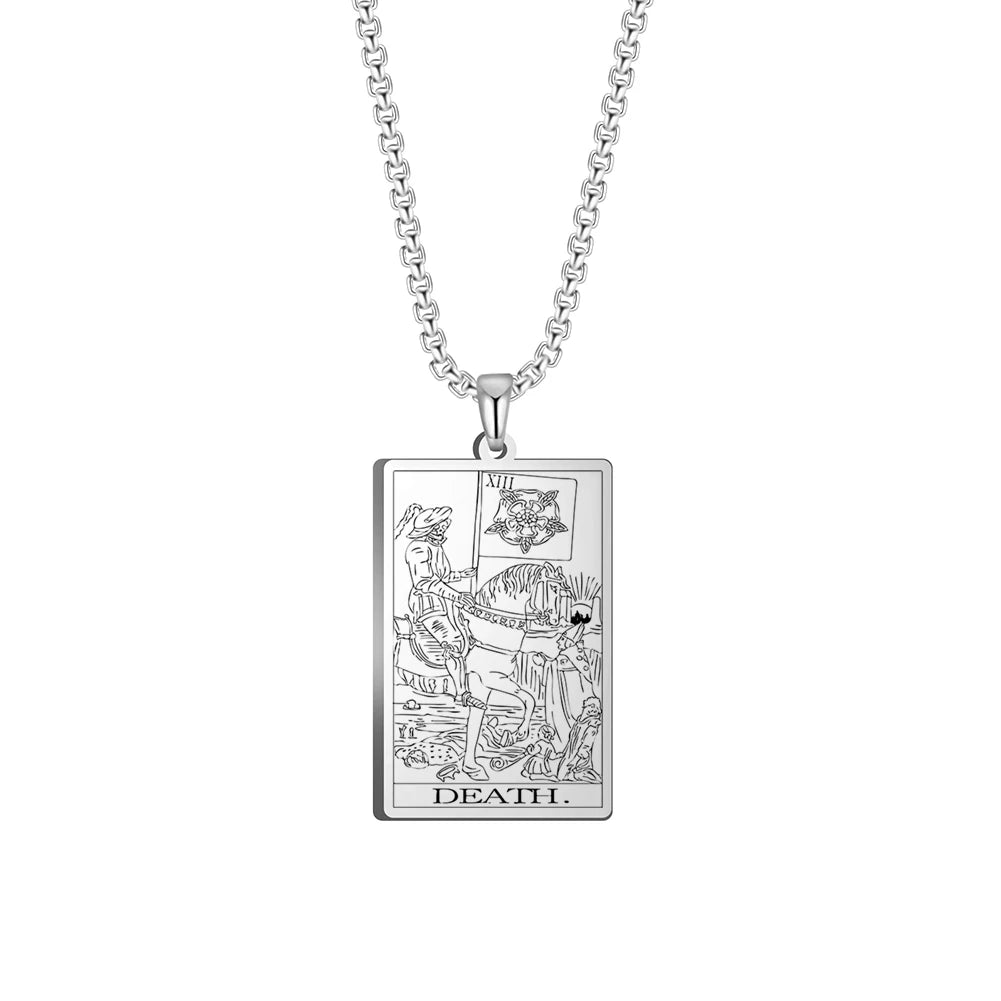 Dawapara The Major Arcana Tarot Cards Vintage Amulet Pendant Necklaces Box Chain Men Jewelry Stainless Steel Golden
