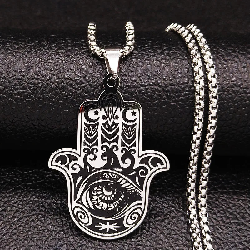 Hamsa Hand of Fatima Stainless Steel Necklaces Men Fatima´s Hand Turkish Eye Necklaces Pendants Jewelry collier homme
