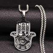 Hamsa Hand of Fatima Pendant Necklace Stainless