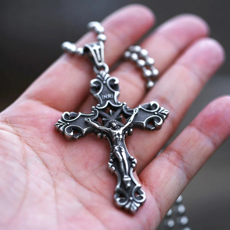 BEIER Catholic Religious Good details Jesus Piece Cross Pendant Necklace For Men Gift Vintage Chain Christian Jewelry BP8-554