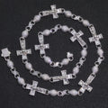 Cross Iced Out Rosary Chain Necklace Stainless Steel