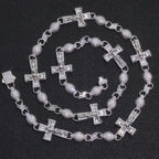 Cross Iced Out Rosary Chain Necklace Stainless Steel