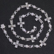 Cross Iced Out Rosary Chain Necklace Stainless Steel