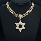 Fashion Star of David Pendant Necklace Women Men Hip Hop Tennis Cuban Chain Necklaces Classic Six-pointed Star Jewish