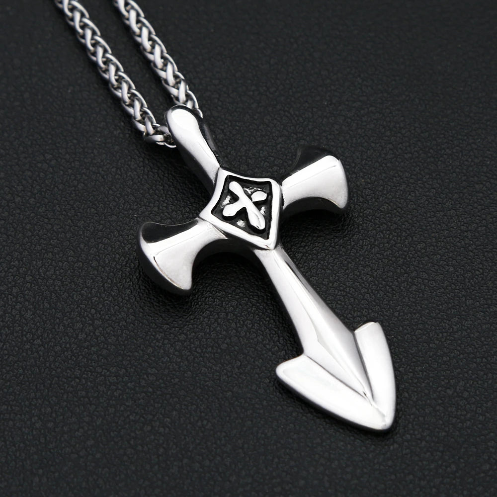 Templar Cross Steel Pendant Vintage Punk Knight