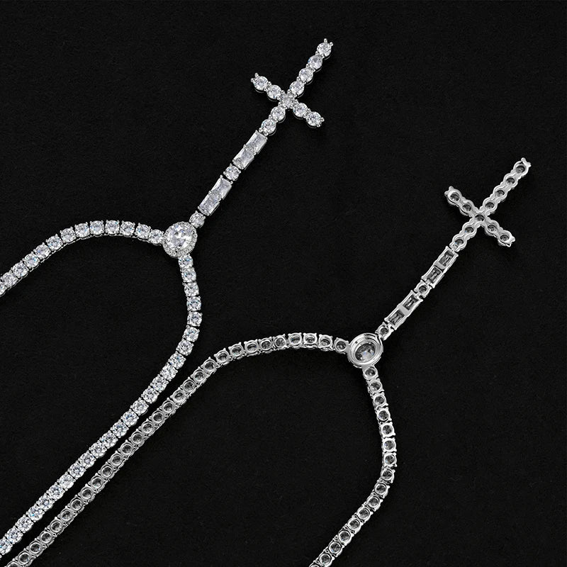 Iced Out Cross Pendant Tennis Chain Necklace — Copper Alloy