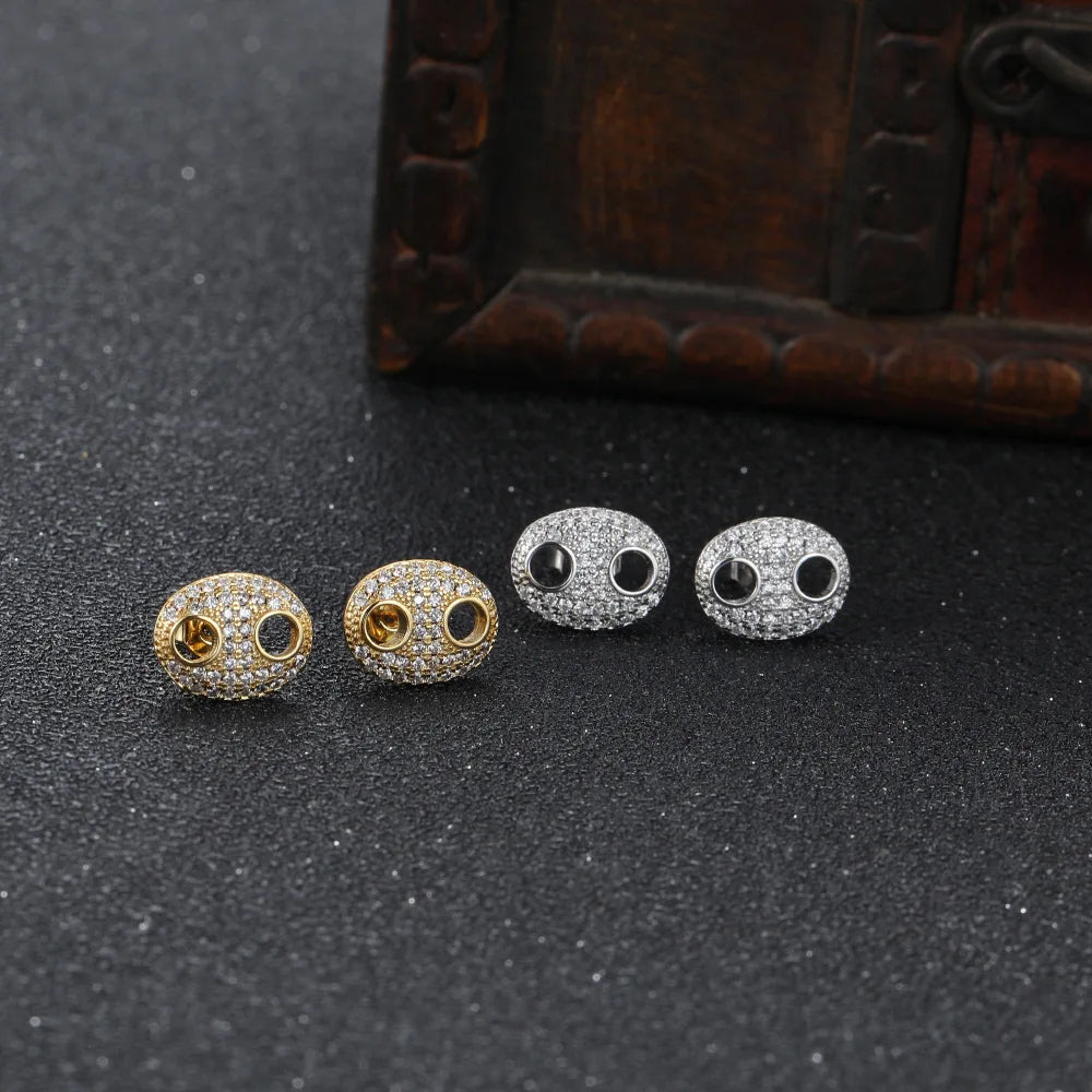 Iced Out Pig Nose Stud Earrings Stainless Steel
