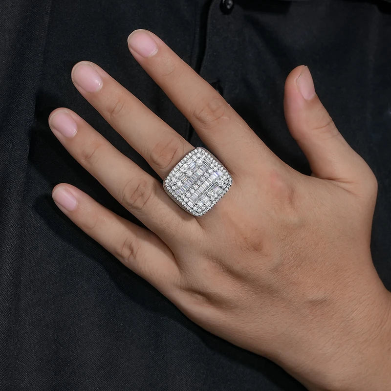 Iced Out Square Geometric CZ Ring — Two-Tone Paved Men's Band