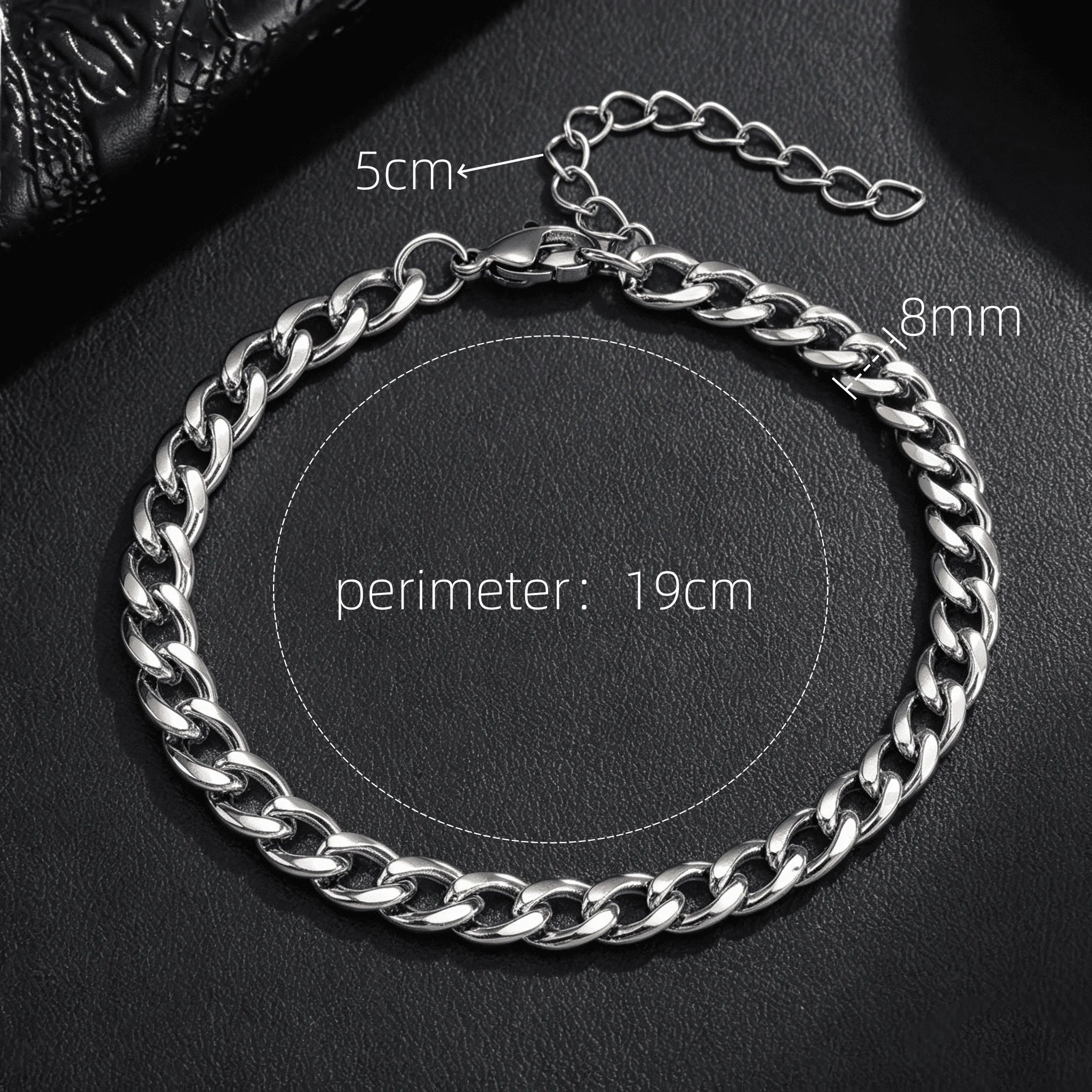 Width 6/8mm 316L Stainless Steel Men's Goth Y2K Cuban Style Fashion Bracelet America N Retro Steampunk Accessories