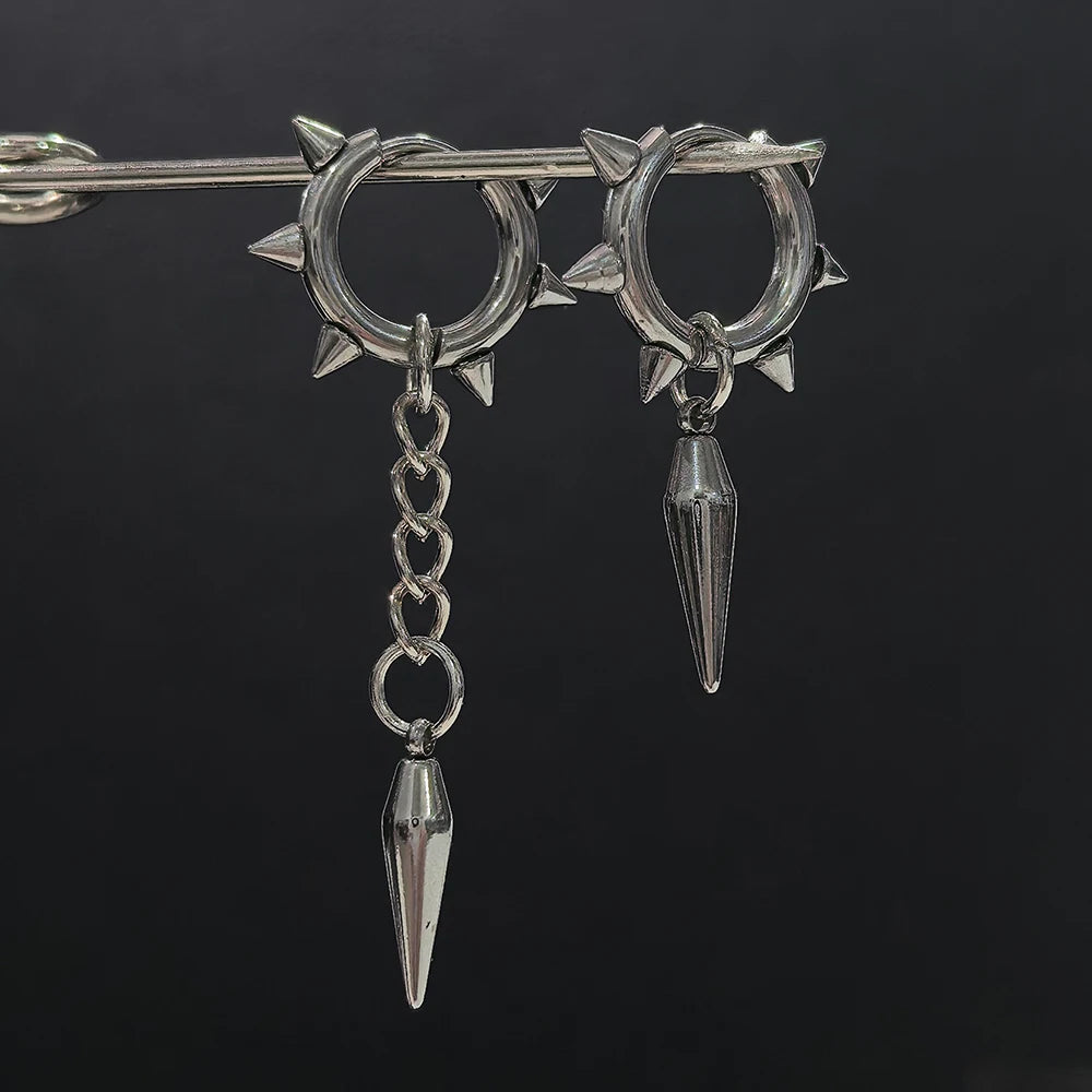 Punk Gothic Spike Asymmetric Dangle Hoop Earrings