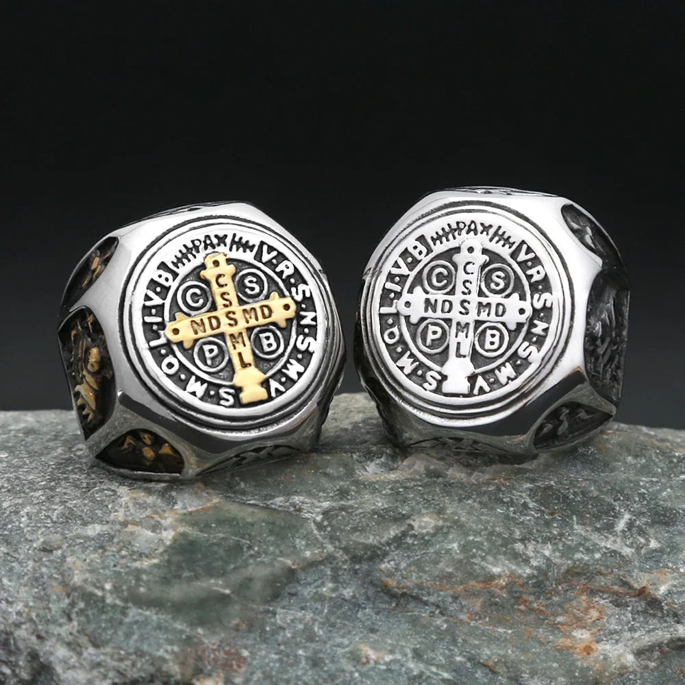 Saint Benedict Cross Ring — Stainless Steel