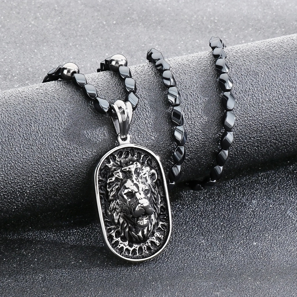 Retro Lion Head Dog Tag Necklace — Stainless Steel