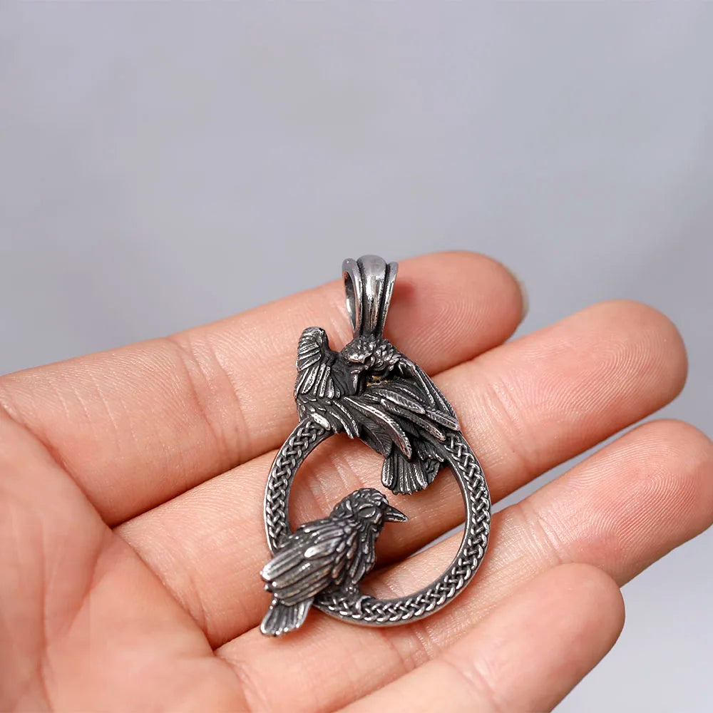 Nordic Vikings Raven Pendant Necklace Fashion Odin Huginn and Muninn Necklaces For Men Women Stainless Steel Charm Jewelry Gifts