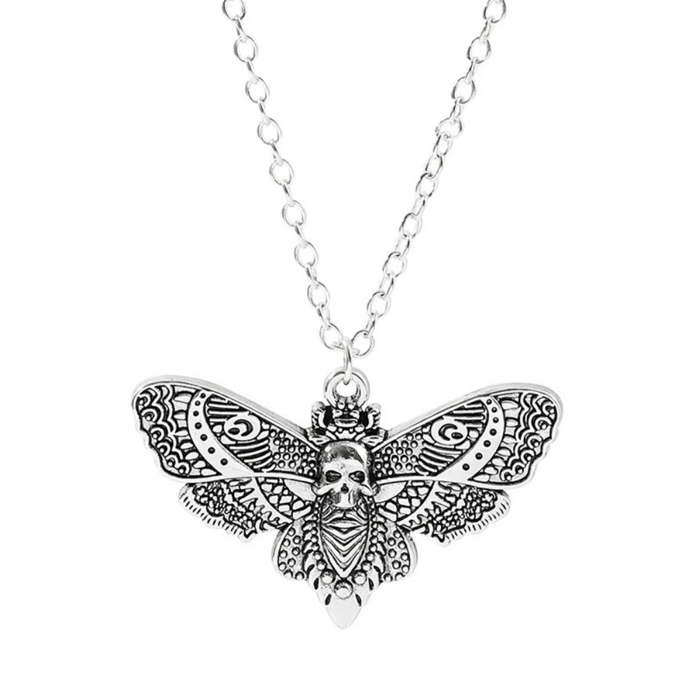New Death Moth Necklace Retro Pendant Skull Gothic Butterfly Sweater Chain Hip Hop Female Male Jewelry Halloween Accessories