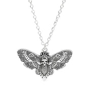 Gothic Death Moth Skull Pendant Necklace — Steel