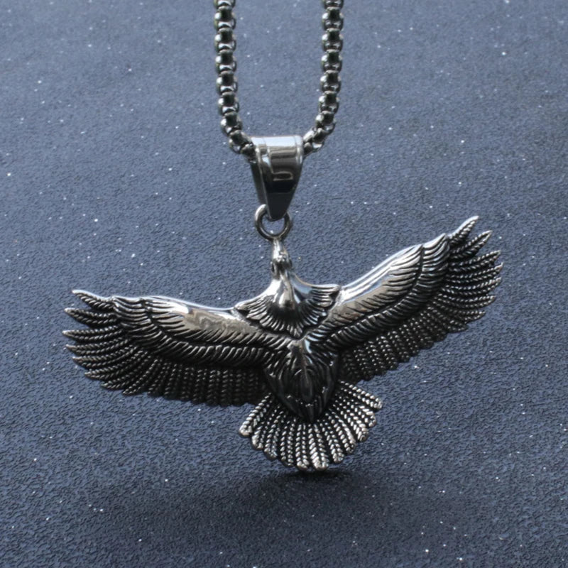 Silver Eagle Pendant Necklace Stainless Steel